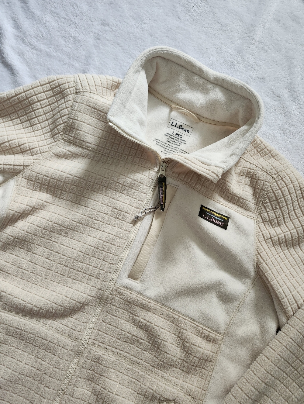 L.L. BEAN Womens Mountain Classic Windproof Fleece Jacket Full Zip Natural Color